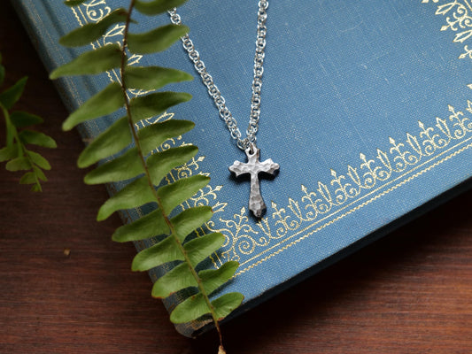 Hand Forged Tiny Fancy Cross * Hammered Cross Pendant * Christian Gift for Men or Women * Forged Cross Necklace * Handmade Steel Necklace