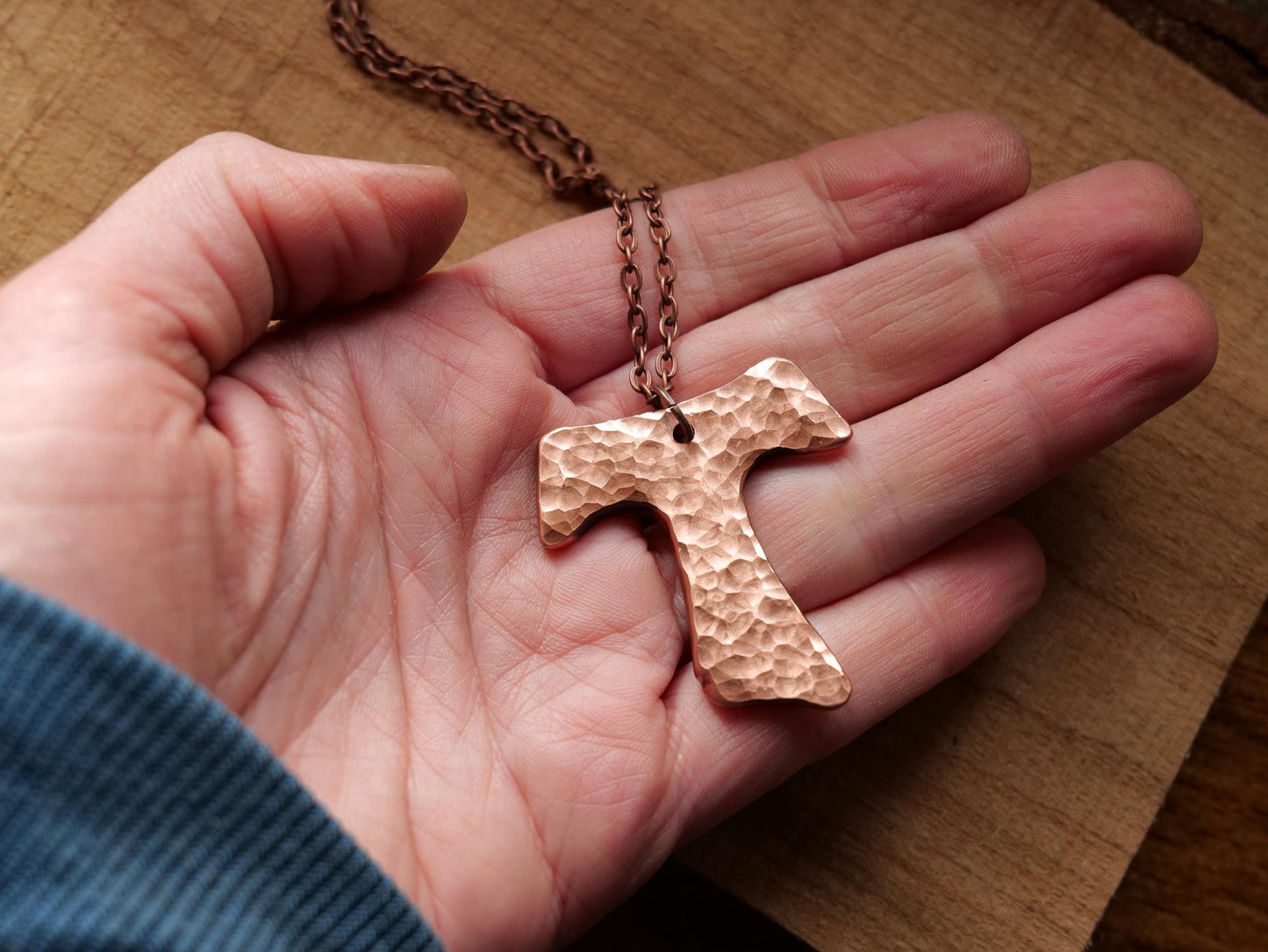Hammered Copper Fancy Tau Cross Necklace * Saint Francis of Assisi Cross Necklace * Forged Cross Necklace * Franciscan Copper Necklace