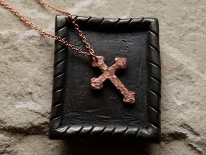 Hammered Raw Copper Catholic Cross * Orthodox Cross Pendant * Gift for Men or Women * Forged Cross Necklace * Handmade Pure Copper Necklace