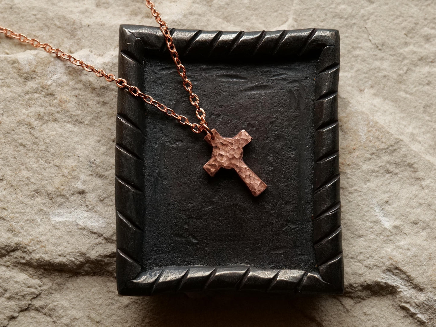 Raw Copper Cross * Hammered Cross Pendant * Christian Gift for Men Women * Forged Cross Necklace *Handmade Pure Copper Necklace Circle Cross