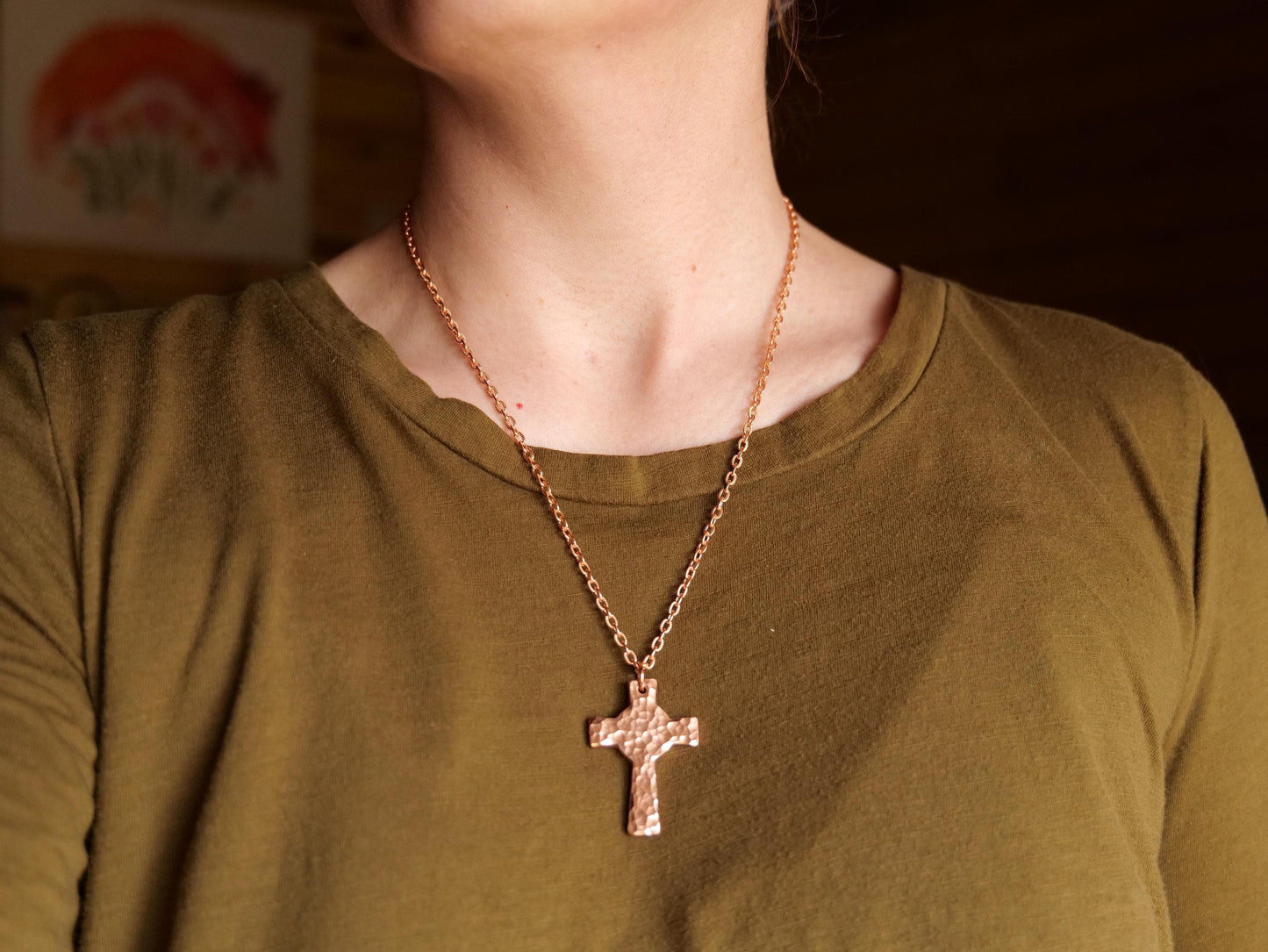 Hand Forged Raw Copper Cross * Hammered Cross Pendant * Christian Gift for Men Women *Forged Cross Circle Necklace  Handmade Copper Necklace