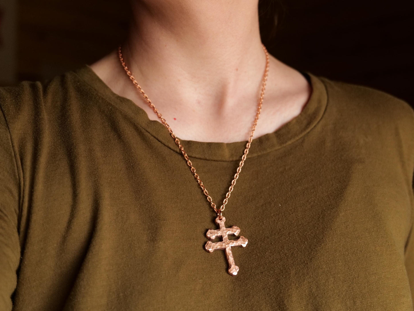 Forged Raw Copper Patriarchal Cross Necklace * Cross of Lorraine Necklace * Gift for Men or Women * Double Cross Necklace * Slovak Cross