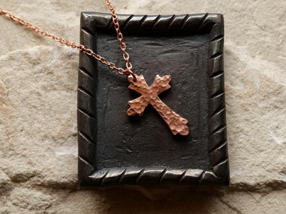 Forged Raw Copper Cross * Hammered Fancy Cross Pendant * Fancy Christian Gift Men Women * Forged Cross Necklace * Handmade Copper Necklace