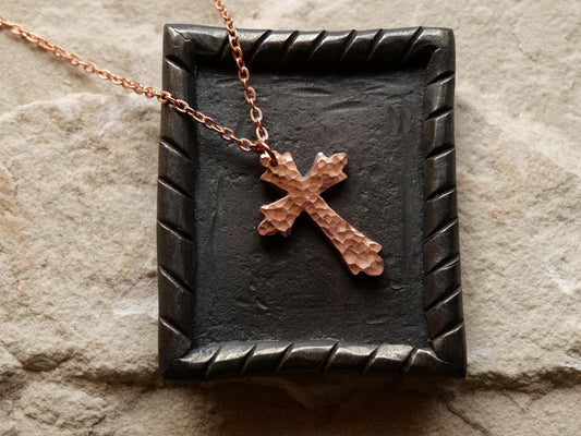 Forged Raw Copper Cross * Hammered Fancy Cross Pendant * Fancy Christian Gift Men Women * Forged Cross Necklace * Handmade Copper Necklace