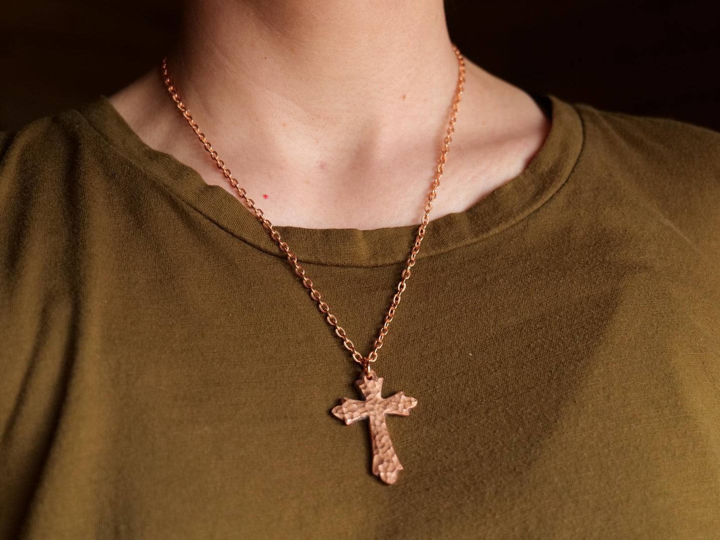 Forged Raw Copper Cross * Hammered Fancy Cross Pendant * Fancy Christian Gift Men Women * Forged Cross Necklace * Handmade Copper Necklace