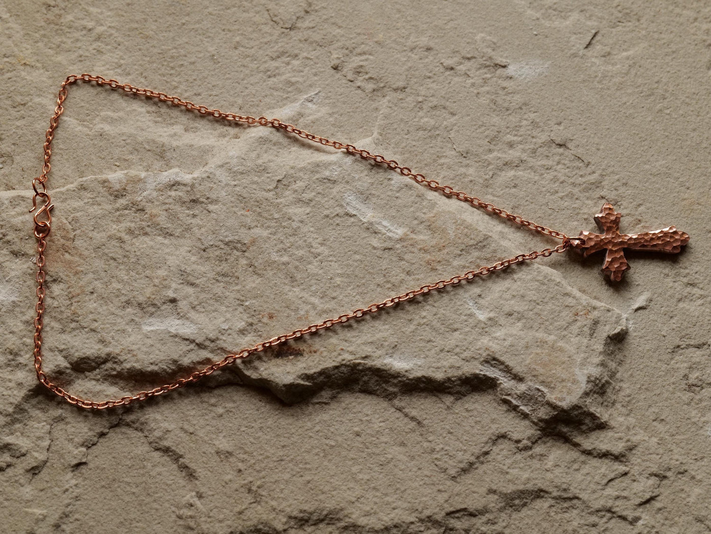 Forged Raw Copper Cross * Hammered Fancy Cross Pendant * Fancy Christian Gift Men Women * Forged Cross Necklace * Handmade Copper Necklace