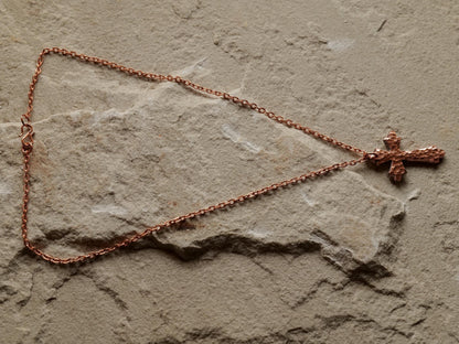 Forged Raw Copper Cross * Hammered Fancy Cross Pendant * Fancy Christian Gift Men Women * Forged Cross Necklace * Handmade Copper Necklace