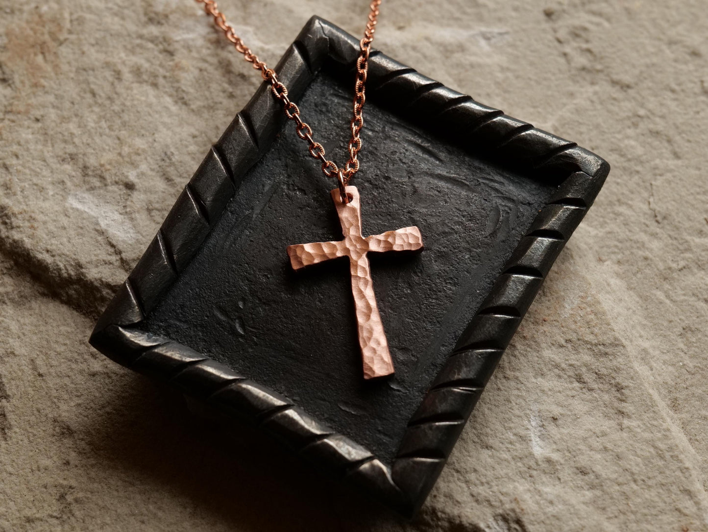 Forged Raw Copper Cross * Hammered Cross Pendant * Christian Gift for Men Women * Forged Cross Necklace * Handmade Tapered Copper Necklace