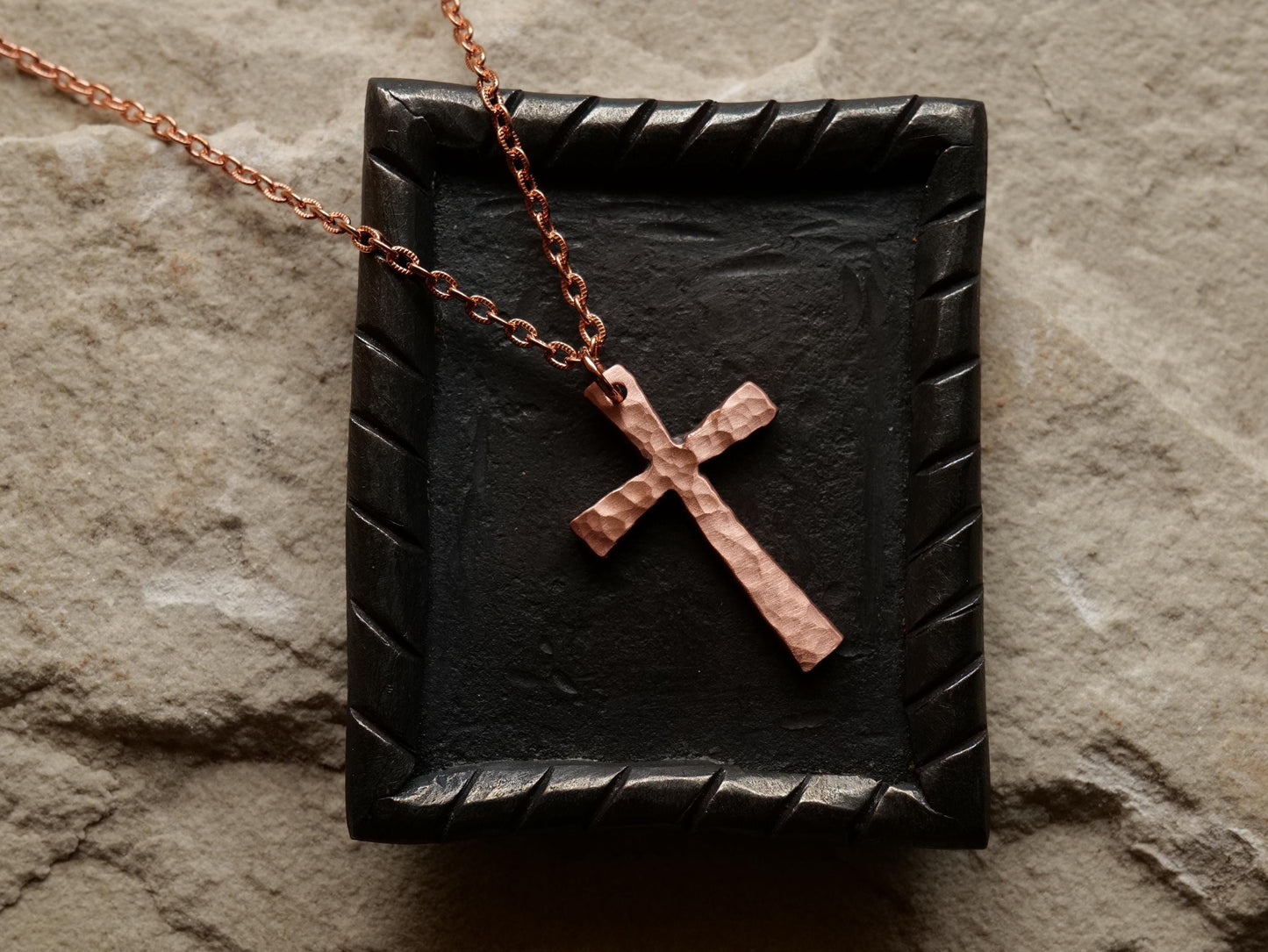 Forged Raw Copper Cross * Hammered Cross Pendant * Christian Gift for Men Women * Forged Cross Necklace * Handmade Tapered Copper Necklace