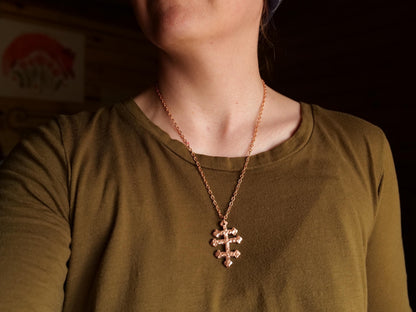 Forged Tri Bar Raw Copper Cross Necklace * Hammered Orthodox Byzantine Catholic Cross Pendant * Gift for Men or Women * Three Bar Cross