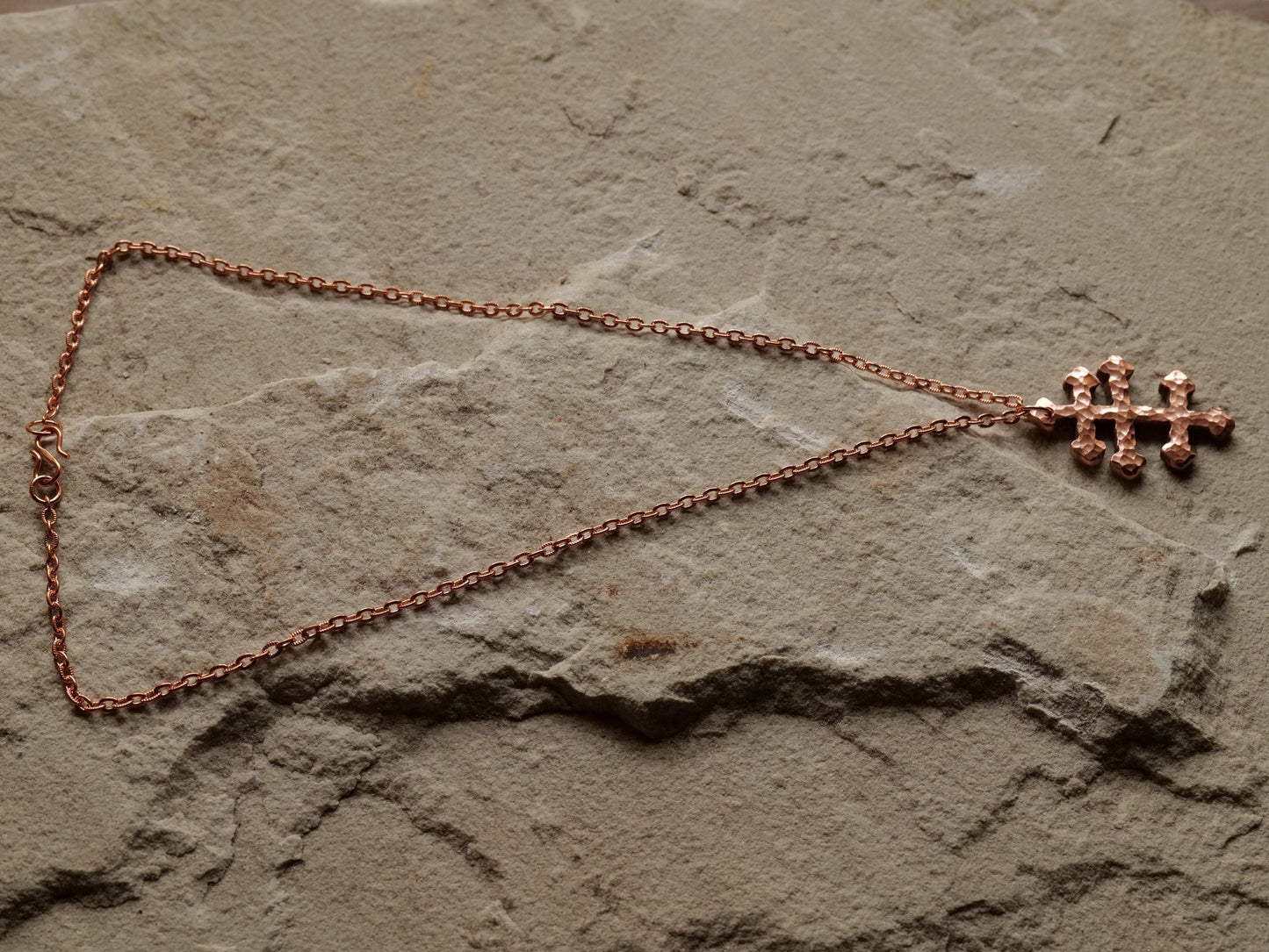 Forged Tri Bar Raw Copper Cross Necklace * Hammered Orthodox Byzantine Catholic Cross Pendant * Gift for Men or Women * Three Bar Cross