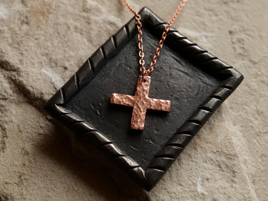 Hammered Raw Copper Greek Cross Necklace * Copper Necklace * Plus Sign Pendant * Forged Cross Necklace * Handmade Copper Necklace