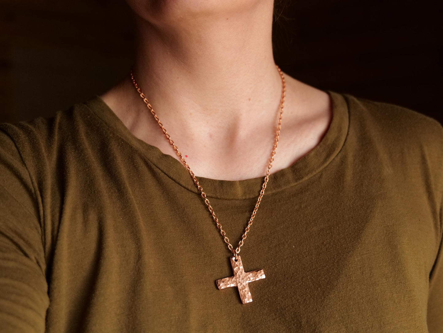 Hammered Raw Copper Greek Cross Necklace * Copper Necklace * Plus Sign Pendant * Forged Cross Necklace * Handmade Copper Necklace