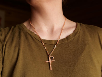 Forged Raw Copper Monogrammatic Cross * Tau-Rho Cross Pendant * Gift for Men or Women * Forged Cross Necklace * Handmade Copper Necklace