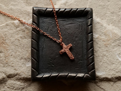 Forged Raw Copper Cross * Hammered Cross Pendant * Christian Gift for Men or Women * Forged Cross Necklace * Handmade Basic Copper Necklace
