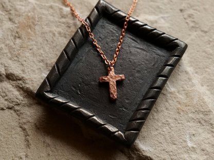 Forged Raw Copper Cross * Hammered Cross Pendant * Christian Gift for Men or Women * Forged Cross Necklace * Handmade Basic Copper Necklace