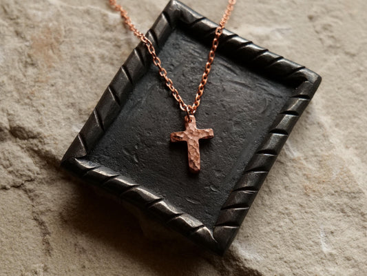 Forged Raw Copper Cross * Hammered Cross Pendant * Christian Gift for Men or Women * Forged Cross Necklace * Handmade Basic Copper Necklace