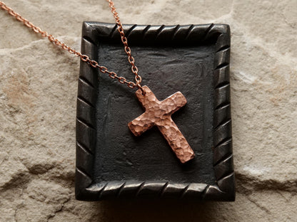 Forged Raw Copper Cross * Hammered Cross Pendant * Christian Gift for Men or Women * Forged Cross Necklace * Handmade Basic Copper Necklace