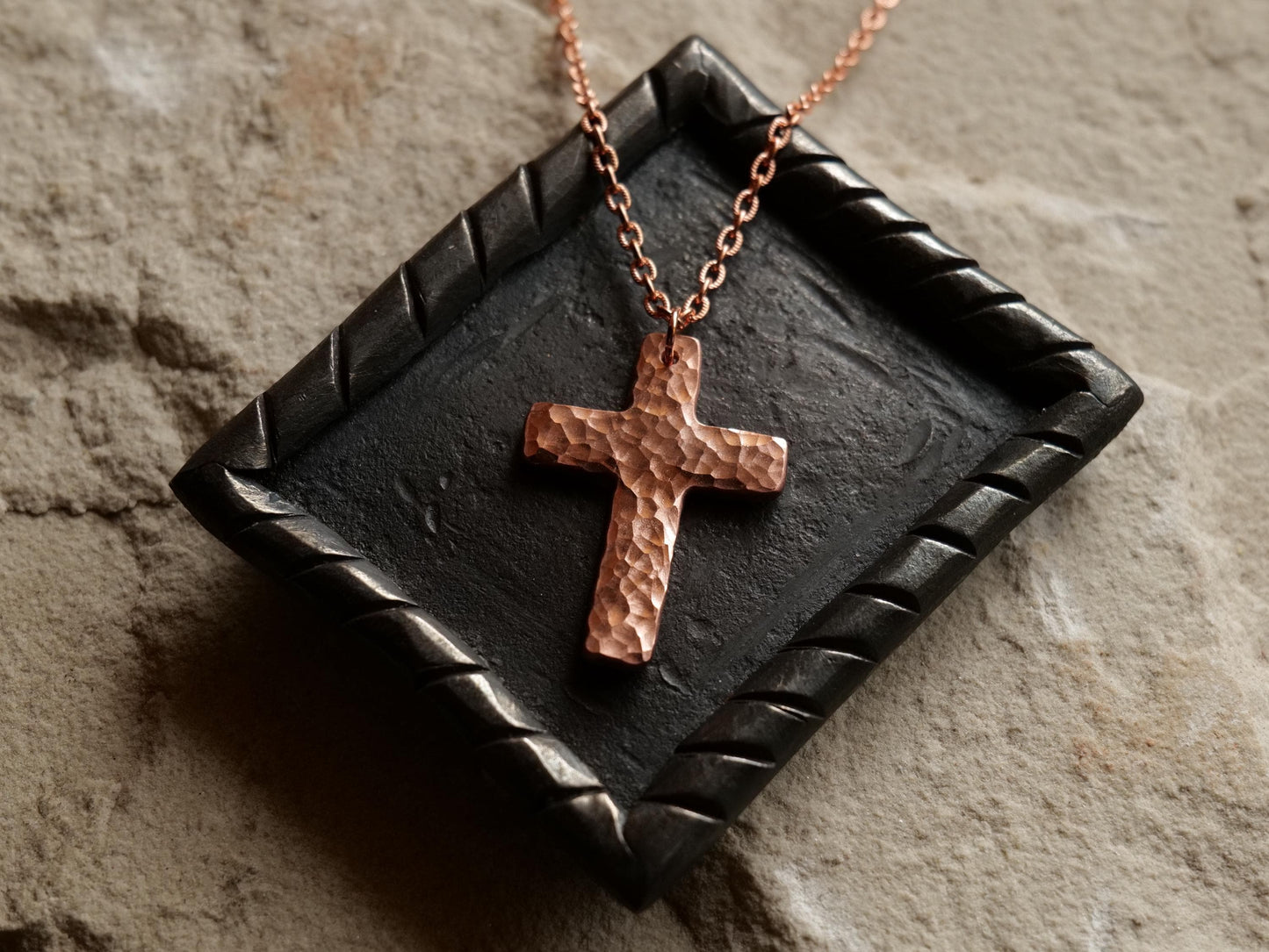 Forged Raw Copper Cross * Hammered Cross Pendant * Christian Gift for Men or Women * Forged Cross Necklace * Handmade Basic Copper Necklace