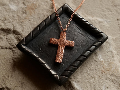 Forged Raw Copper Cross * Hammered Cross Pendant * Christian Gift for Men or Women * Forged Cross Necklace * Handmade Basic Copper Necklace