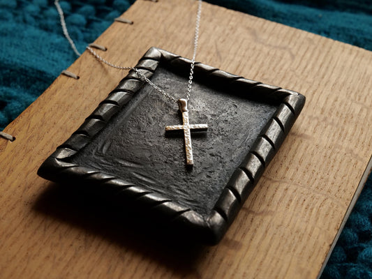 Sterling Silver Cross Necklace * Hammered Silver Cross Pendant * Christian Gift for Men Women * Sterling Silver Cross Pendant Handmade