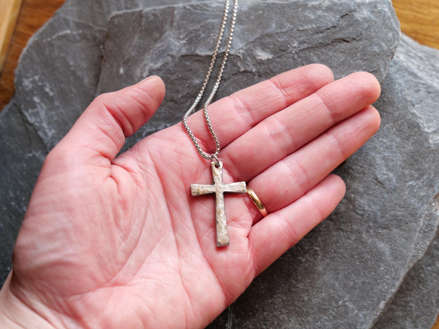Forged Medium Stainless Steel Cross * Hammered Cross Pendant * Christian Gift for Men Women * Forged Cross Necklace * Tapered Necklace