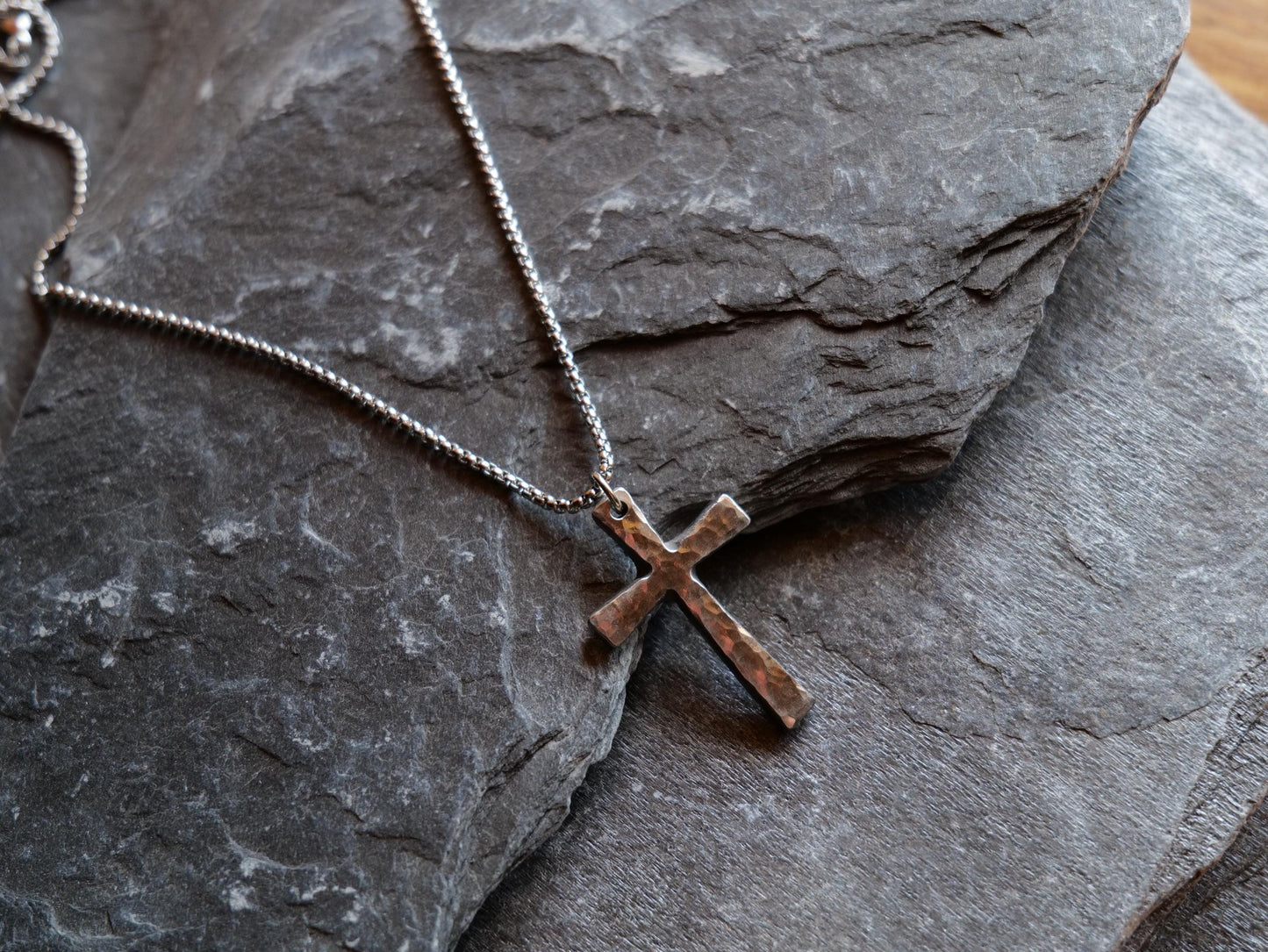 Forged Medium Stainless Steel Cross * Hammered Cross Pendant * Christian Gift for Men Women * Forged Cross Necklace * Tapered Necklace