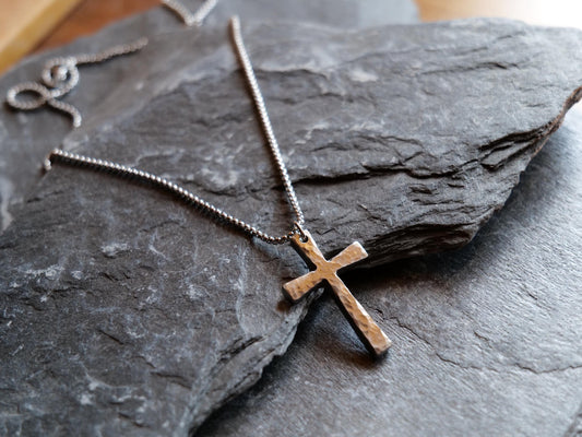 Forged Medium Stainless Steel Cross * Hammered Cross Pendant * Christian Gift for Men Women * Forged Cross Necklace * Tapered Necklace