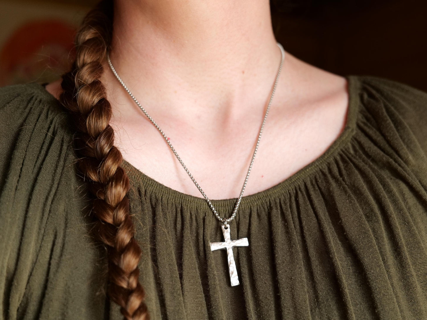 Forged Medium Stainless Steel Cross * Hammered Cross Pendant * Christian Gift for Men Women * Forged Cross Necklace * Tapered Necklace