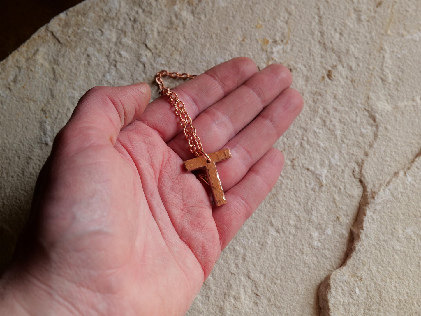 Hammered Raw Copper Letter T Necklace * Tau Cross Necklace * St Anthony Cross Necklace * Forged Cross Necklace * Handmade Copper Necklace