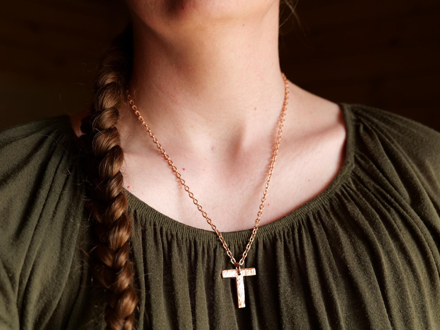 Hammered Raw Copper Letter T Necklace * Tau Cross Necklace * St Anthony Cross Necklace * Forged Cross Necklace * Handmade Copper Necklace