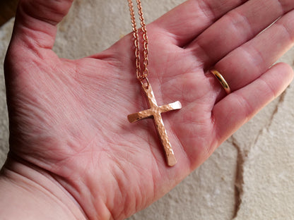 Hand Forged Raw Copper Cross * Skinny Cross Pendant * Christian Gift for Men or Women * Forged Cross Necklace * Handmade Copper Necklace