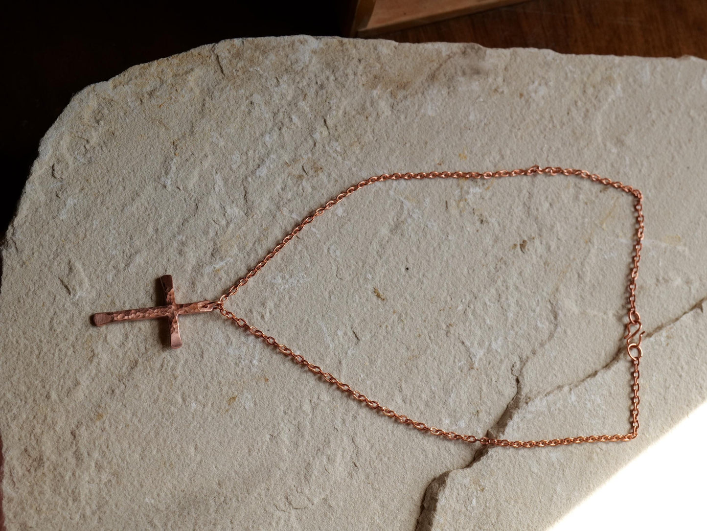 Hand Forged Raw Copper Cross * Skinny Cross Pendant * Christian Gift for Men or Women * Forged Cross Necklace * Handmade Copper Necklace
