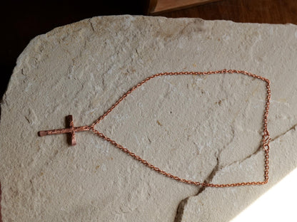 Hand Forged Raw Copper Cross * Skinny Cross Pendant * Christian Gift for Men or Women * Forged Cross Necklace * Handmade Copper Necklace