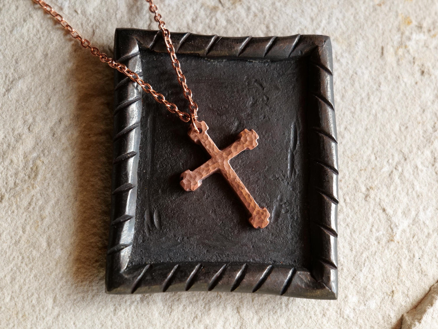 Hand Forged Raw Copper Cross * Hammered Cross Pendant * Christian Gift for Men or Women * Forged Cross Necklace * Blocky Copper Necklace