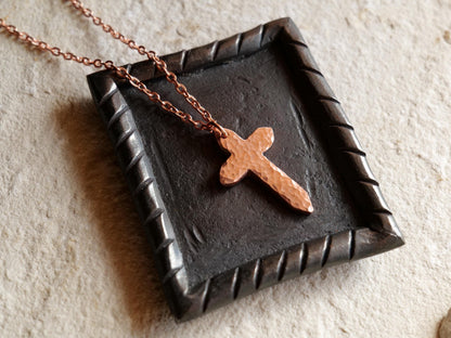 Forged Pointed Raw Copper Cross * Hammered Cross Pendant * Christian Gift for Men Women * Forged Cross Necklace * Handmade Copper Necklace