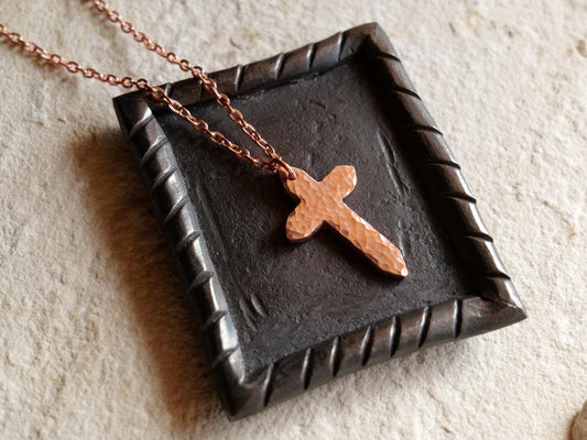 Forged Pointed Raw Copper Cross * Hammered Cross Pendant * Christian Gift for Men Women * Forged Cross Necklace * Handmade Copper Necklace
