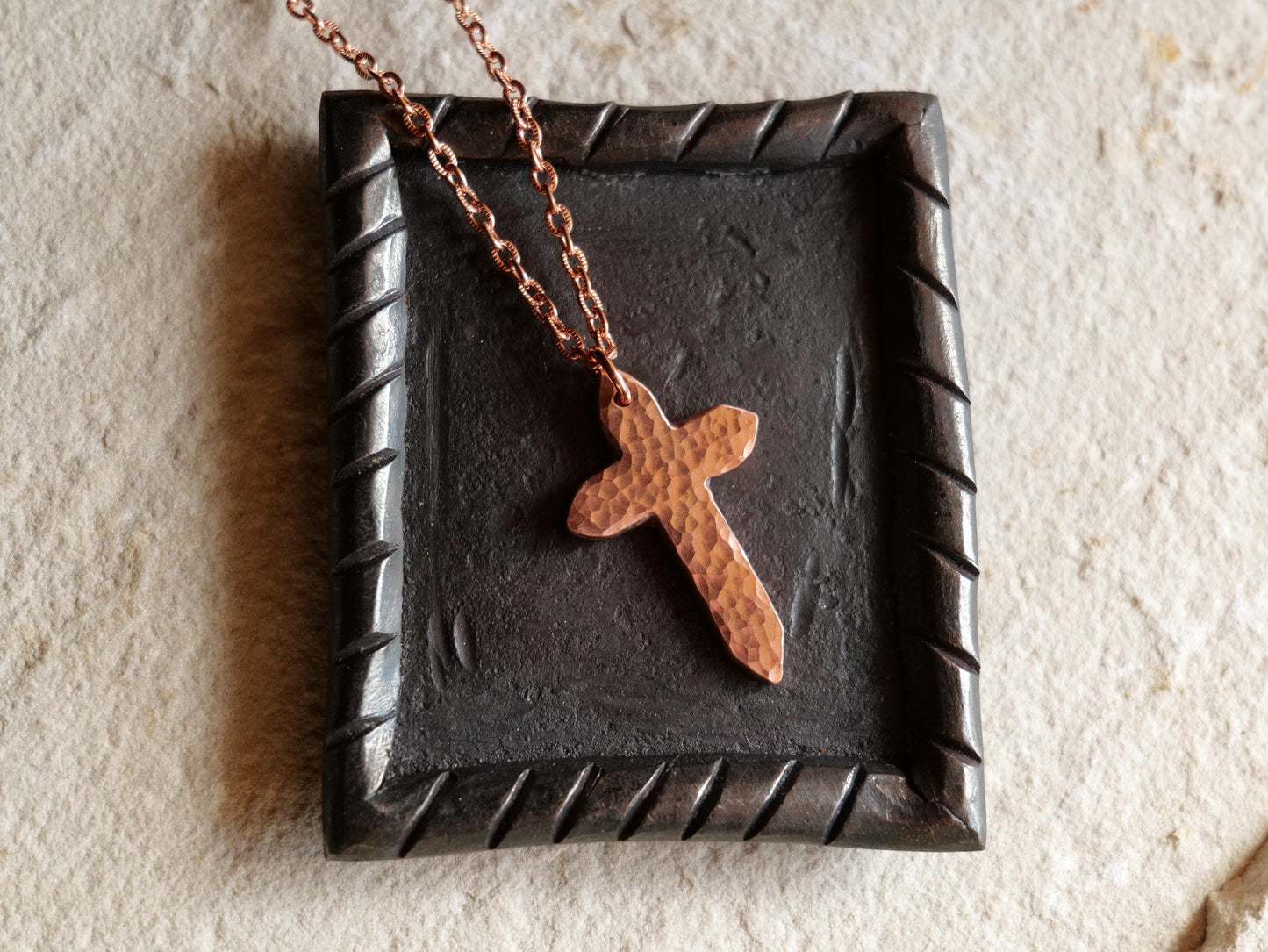 Forged Pointed Raw Copper Cross * Hammered Cross Pendant * Christian Gift for Men Women * Forged Cross Necklace * Handmade Copper Necklace