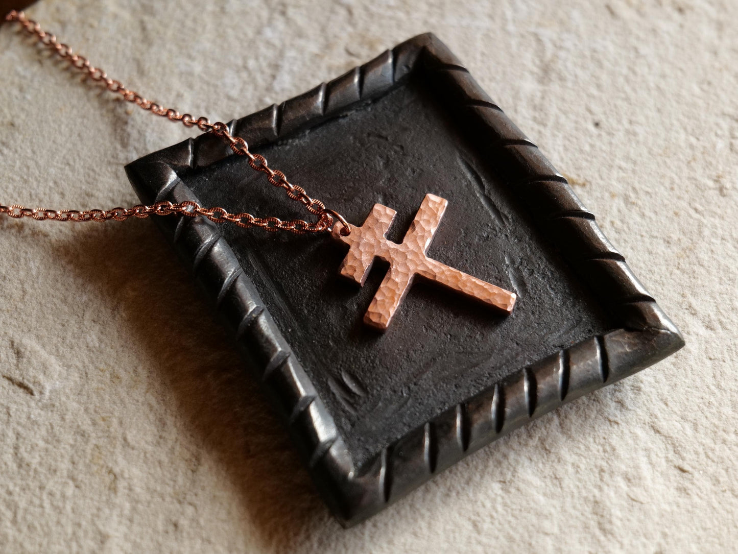 Forged Raw Large Copper Patriarchal Cross Necklace * Cross of Lorraine Necklace * Gift for Men or Women *Double Cross Necklace *Slovak Cross
