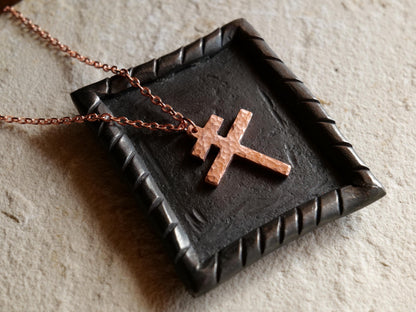 Forged Raw Large Copper Patriarchal Cross Necklace * Cross of Lorraine Necklace * Gift for Men or Women *Double Cross Necklace *Slovak Cross