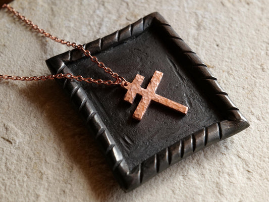 Forged Raw Large Copper Patriarchal Cross Necklace * Cross of Lorraine Necklace * Gift for Men or Women *Double Cross Necklace *Slovak Cross