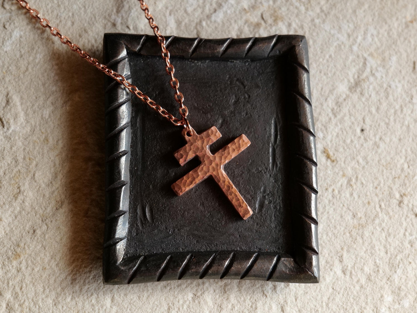Forged Raw Large Copper Patriarchal Cross Necklace * Cross of Lorraine Necklace * Gift for Men or Women *Double Cross Necklace *Slovak Cross