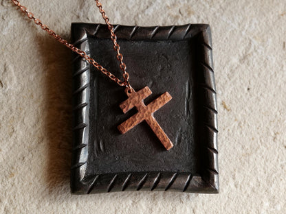 Forged Raw Large Copper Patriarchal Cross Necklace * Cross of Lorraine Necklace * Gift for Men or Women *Double Cross Necklace *Slovak Cross