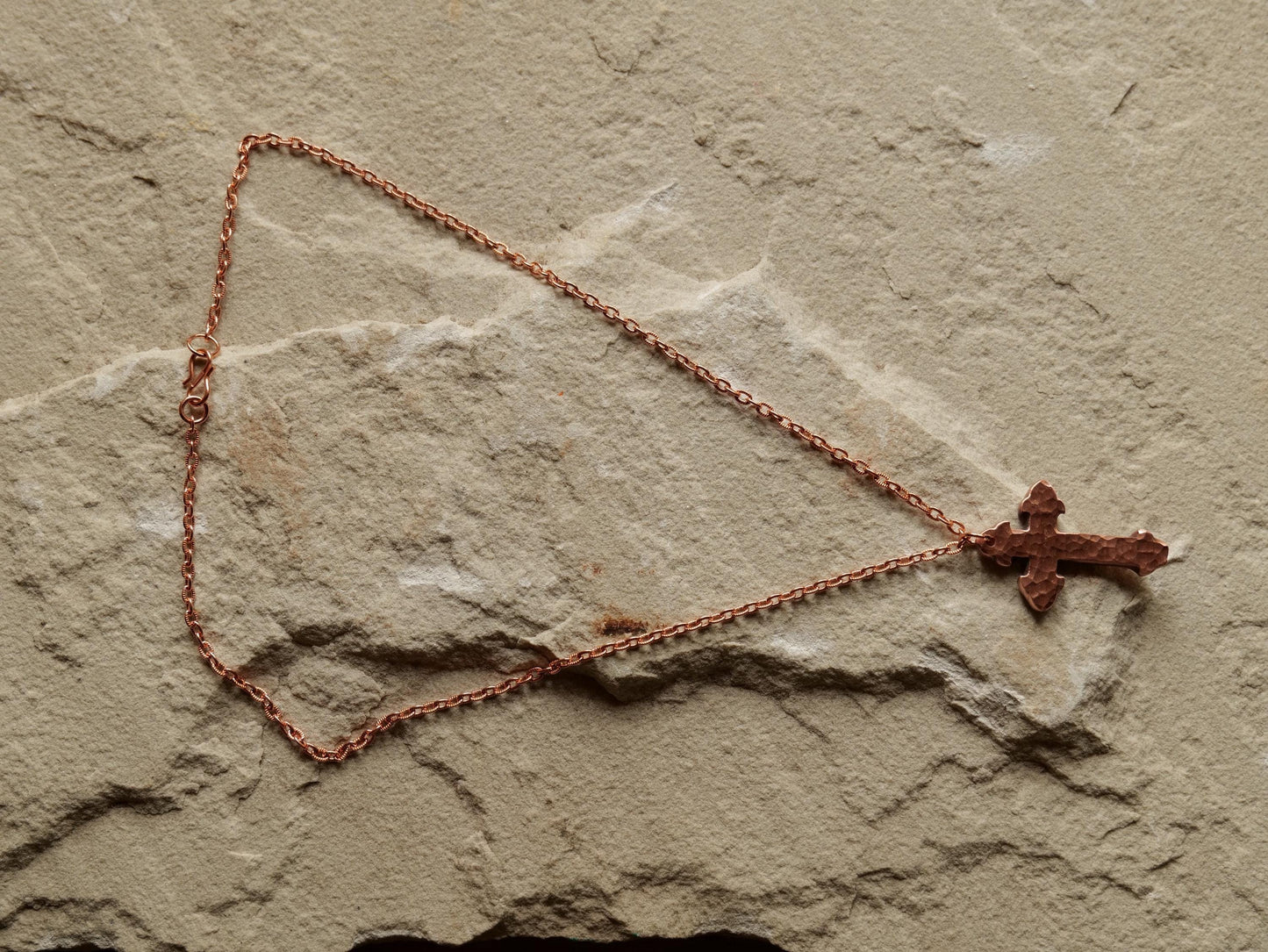 Forged Fleur De Lis Cross Necklace * Forged Raw Copper Cross * Hammered Cross Pendant * Christian Gift for Men or Women * Copper Necklace