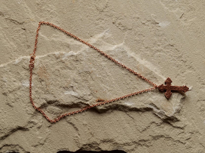 Forged Fleur De Lis Cross Necklace * Forged Raw Copper Cross * Hammered Cross Pendant * Christian Gift for Men or Women * Copper Necklace