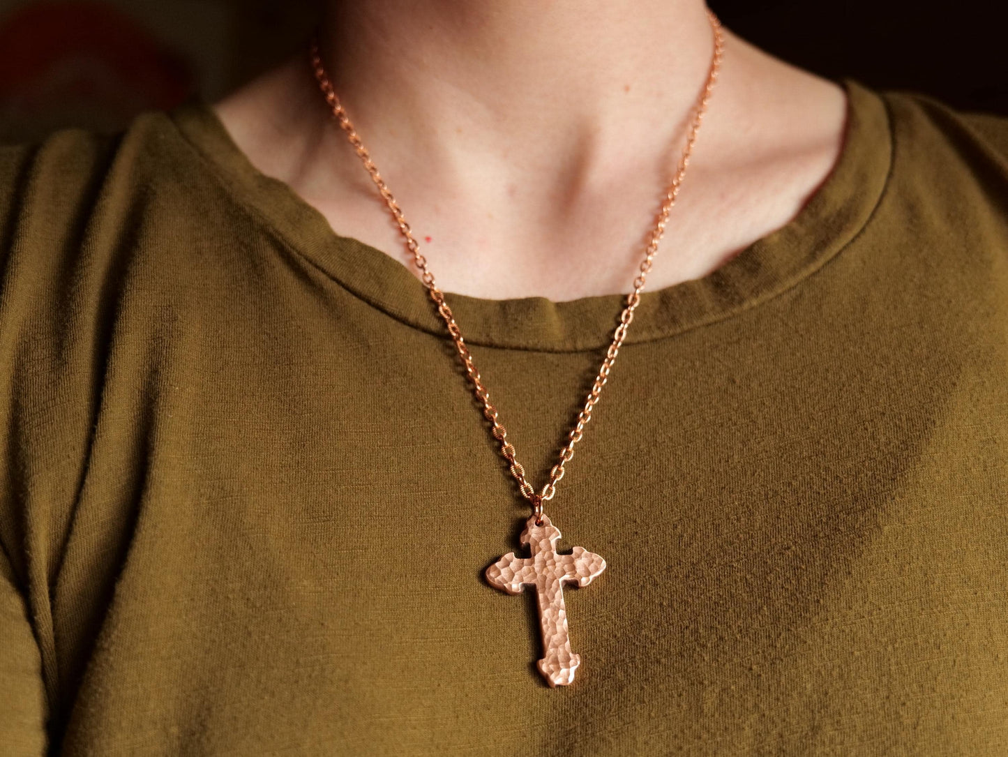 Forged Fleur De Lis Cross Necklace * Forged Raw Copper Cross * Hammered Cross Pendant * Christian Gift for Men or Women * Copper Necklace