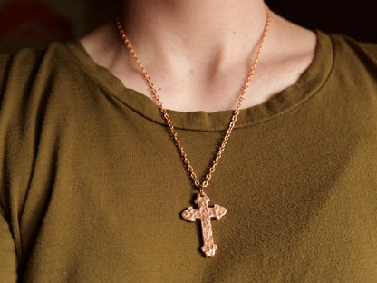 Forged Fleur De Lis Cross Necklace * Forged Raw Copper Cross * Hammered Cross Pendant * Christian Gift for Men or Women * Copper Necklace