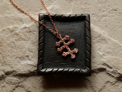 Forged Tri Bar Raw Copper Cross Necklace * Orthodox Cross Pendant * Byzantine Catholic Jewelry * Forged Three Bar Cross Necklace