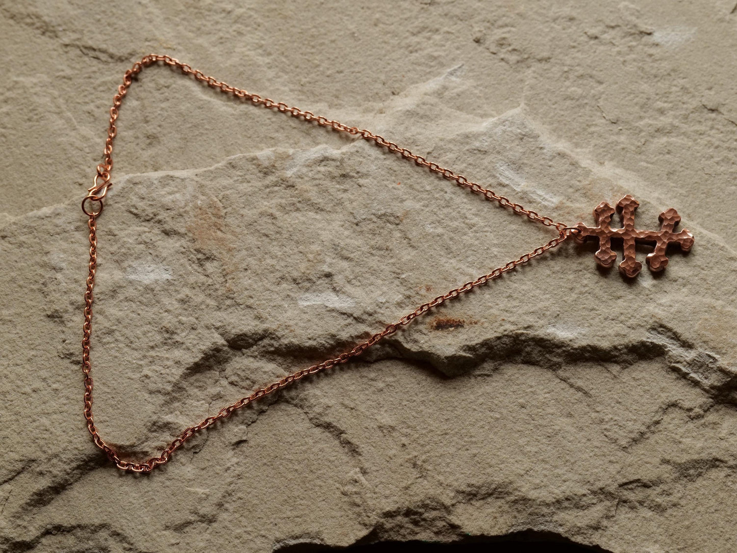 Forged Tri Bar Raw Copper Cross Necklace * Orthodox Cross Pendant * Byzantine Catholic Jewelry * Forged Three Bar Cross Necklace