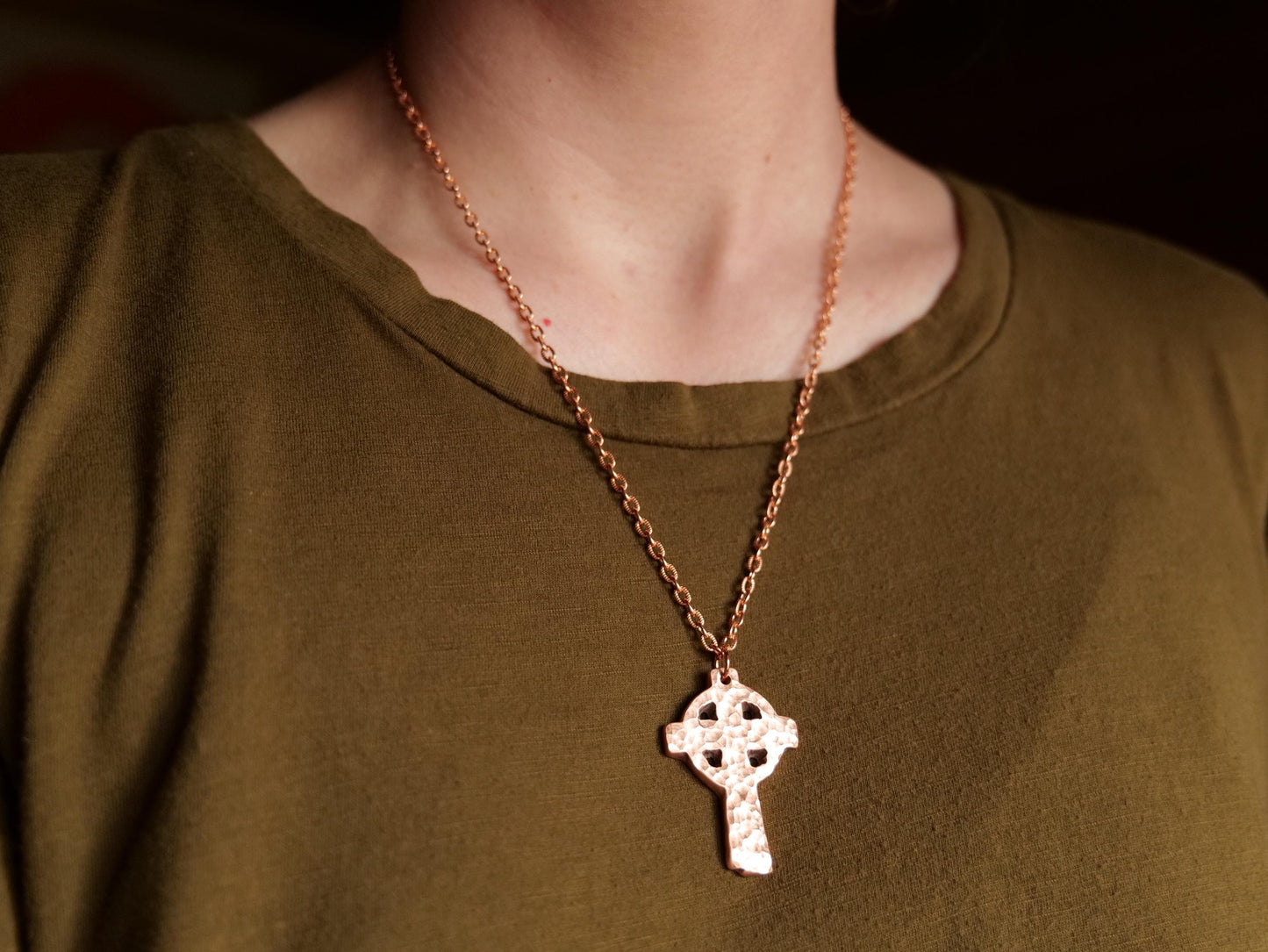 Forged Raw Copper Celtic Cross * Hammered Cross Pendant * Christian Gift for Men or Women * Forged Cross Necklace *Handmade Copper Necklace